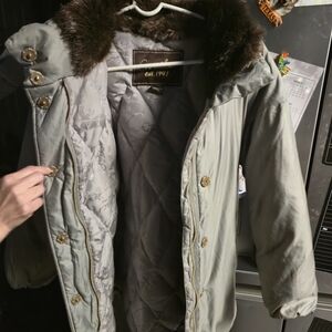 Coach Gray Puffer Jacket with Faux Fur Collar